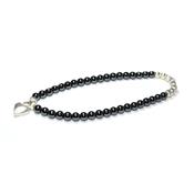 Bracelet en Pierres Boules d'Hématite 4 mm Perles et Coeur en Argent 925