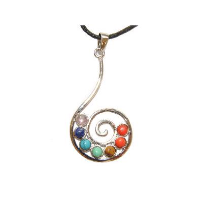 7 Chakras Pendentif Spirale Montage Argenté