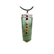 7 Chakras Pendentif Pointe 4 à 5 cm en Fluorine Multicolore Montage Argenté