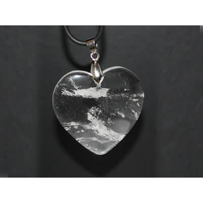 Pendentif Coeur en Cristal de Roche 4 cm (Bélière Argentée)