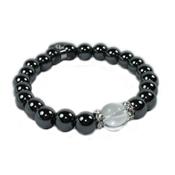 Bracelet en Pierres Boules 8 mm d'Hematite et Coeur 12 mm