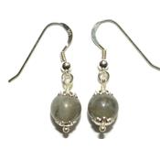 Boucles Crochets d'Oreilles Pierre Boule de 8mm en Labradorite Monture en Argent 925