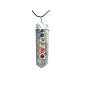 7 Chakras Pendentif Pointe 4 à 5 cm en Labradorite Montage Argenté