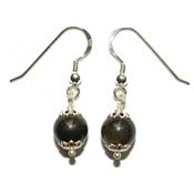 Boucles Crochets d'Oreilles Pierre Boule de 8mm en Obsidienne Oeil Céleste Monture en Argent 925