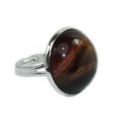 Bague Cabochon Pierre Ronde en Oeil de Tigre 18 mm