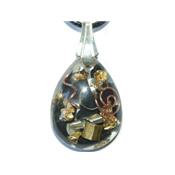 Pendentif Orgonite Goutte 30x20 mm Shungite et Feuilles d'Or Bélière Argent 925 Pièce Unique N°SHU-925-2