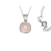 Pendentif Carré Pierre Facettée en Quartz Rose Monture et Chainette en Argent 925