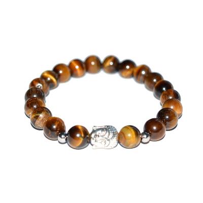 Bracelet en Pierres Boules d'Oeil de Tigre 8 mm et Bouddha