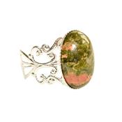 Bague Style Baroque en Unakite Cabochon Ovale 18X13 mm