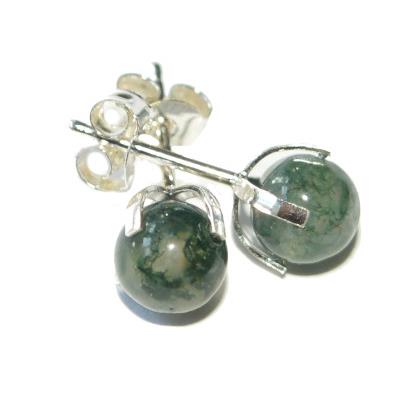 Clous d'Oreilles en Argent 925 Perle Ronde de 6 mm en Agate Mousse