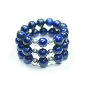 Bague Spirale Pierres Boules de Lapis-Lazuli (4 mm) Perles Argent 925
