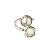 Bague en Argent Double Cabochons Ronds de 8mm en Pierre d'Howlite Blanche