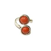 Bague en Argent Double Cabochons Ronds de 8mm en Pierre de Jaspe Rouge