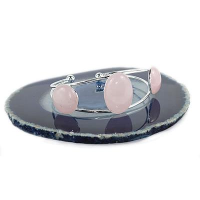 Bracelet en Quartz Rose Cabochons Rond et Ovale