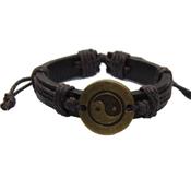 Bracelet Yin Yang en Cuir Cordon Chocolat