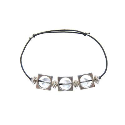 Bracelet Création en Pierres Boules de Cristal de Roche (6 mm) Intercalaire Carré Montage Elastique