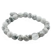 Bracelet en Pierres Boules 8 mm d'Howlite Blanche et Coeur 12 mm