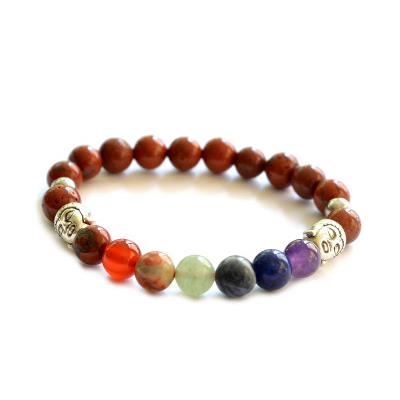 Bracelet 7 Chakras Pierres Boules de Jaspe Rouge 8 mm et Bouddha