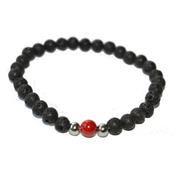 Bracelet en Pierre de lave et perle de Corail Rouge