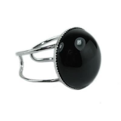 Bague Cabochon Rond en Agate Noire Harmony