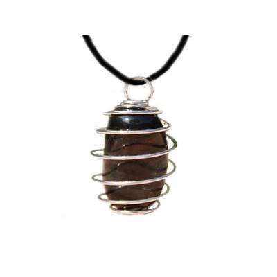 Agate Noire ou Onyx Pendentif Cage Pierre Roulée