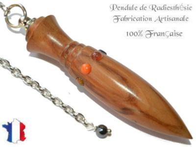 Pendule Amon en Bois d'Olivier Cabochons Aux Couleurs des 7 Chakras Pièce Unique N°AMOLCHA-3