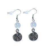 Boucles d'Oreilles Pierre Boule 8 mm en Cristal de Roche Spirale métal argenté