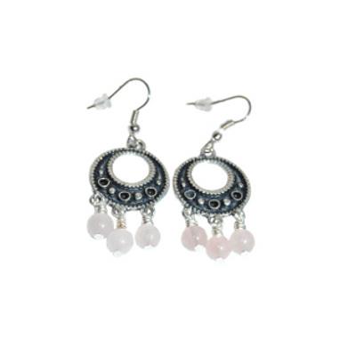 Boucles d'Oreilles Pierres Boules de Quartz Rose 6 mm Collection Emma