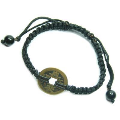 Bracelet Pièce Chinoise Pierre Boule d'Obsidienne Oeil Céleste