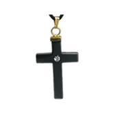 Pendentif Croix Latine en Hématite et Cristal 3.5x2.2 cm