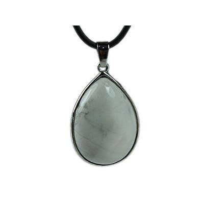 Pendentif Goutte Pierre en Howlite Blanche Cerclé