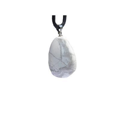 Pendentif Pierre Roulée d'Howlite Blanche Bélière Argentée