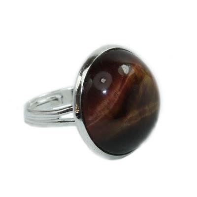 Bague Cabochon Pierre Ronde en Oeil de Tigre 18 mm