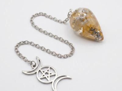 Pendule de Radiesthésie goutte Orgonite et Cristaux en Pierre de Lune-1