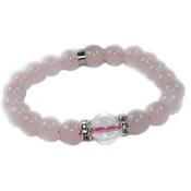 Bracelet en Pierres Boules 8 mm de Quartz Rose et Coeur 12 mm