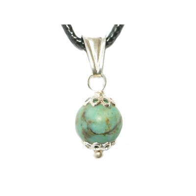 Pendentif Pierre Boule de 8mm en Turquoise Montage et Bélière en Argent 925