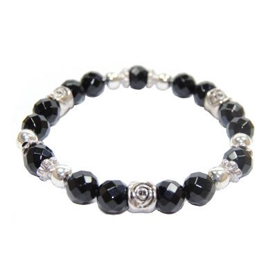 Bracelet en Pierres Boules Facettées d'Agate Noire (8 mm)