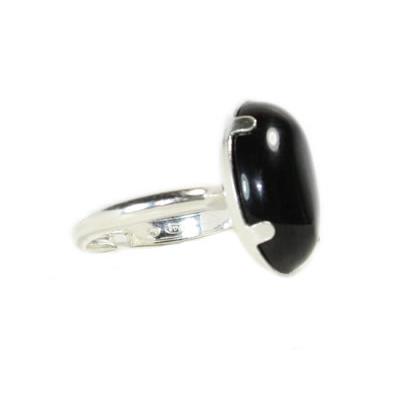 Bague Cabochon Ovale en Agate Noire 25x18 mm sur Argent 925