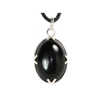 Agate Noire Pendentif Cabochon Pierre Ovale 18X13 mm et argent 925