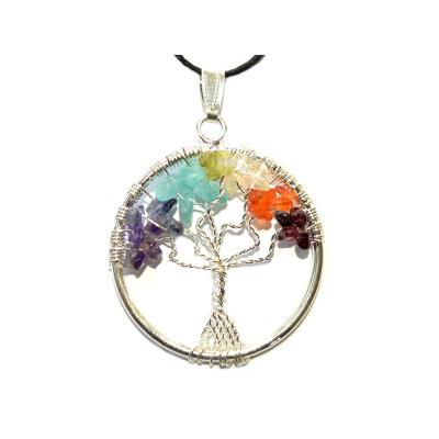 7 Chakras Pendentif Arbre de Vie Pierres Chips Montage Argenté