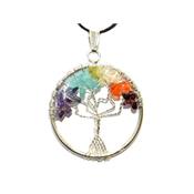 7 Chakras Pendentif Arbre de Vie Pierres Chips Montage Argenté