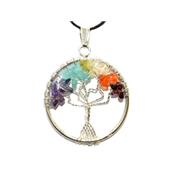 7 Chakras Pendentif Arbre de Vie Pierres Chips Montage Argenté