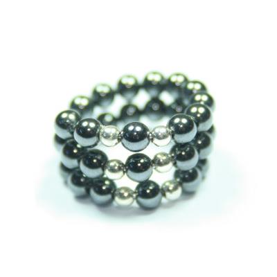 Bague Spirale Pierres Boules d'Hématite (4 mm) Perles Argent 925