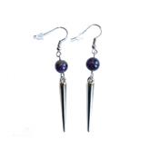 Boucles d'Oreilles Pierre Boule 8 mm en Améthyste Pointe Couleur Argenté