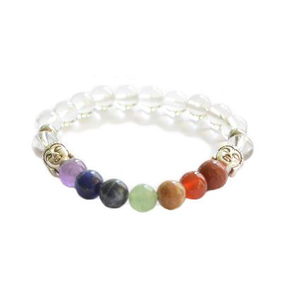 Bracelet 7 Chakras Pierres Boules de Cristal de Roche 8 mm et Bouddha