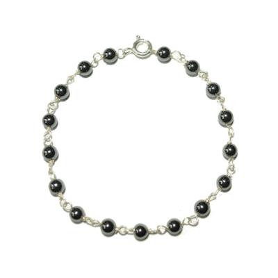 Bracelet en Argent Perles Rondes en Hématite de 4mm