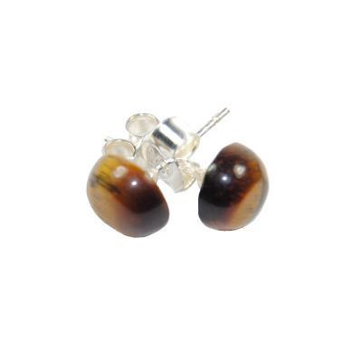 Oeil de Tigre Puces d'Oreilles Cabochons Ronds 8 mm et Argent 925