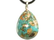 Pendentif Orgonite Goutte 30x20 mm Turquoise et Feuilles d'Or Bélière Argent 925 Pièce Unique N°TUR-925-5