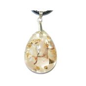 Pendentif Orgonite Goutte 30x20 mm Quartz rose et Feuilles d'Or Bélière Argent 925 Pièce Unique N°QRZ-925-2