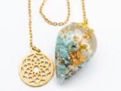 Pendule de Radiesthésie goutte Orgonite et Cristaux en Pierre de Larimar-1